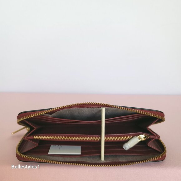 COACH Slim Accordion Smooth Calf Leather Zip-Around Wallet- Cherry color - Picture 13 of 16